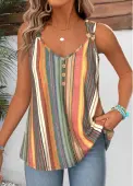 Modlily Multi Color Tummy Coverage Striped Strappy Tank Top - L
