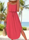 Modlily Coral Tummy Coverage Strappy Round Neck Dress - L