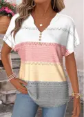 Modlily Multi Color Tummy Coverage Geometric Print T Shirt - L