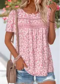 Modlily Pink Ditsy Floral Print Curved Hem T Shirt - M