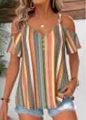 Modlily Multi Color Striped Twist Short Sleeve T Shirt - M