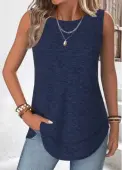 Modlily Navy Tummy Coverage Sleeveless Round Neck Tank Top - L