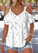 Modlily Raw White Geometric Print Twist Short Sleeve T Shirt - M