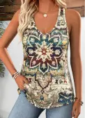 Modlily Multi Color Tribal Print Curved Hem Sleeveless Tank Top - XXL