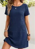 Modlily Navy Patch Pocket Short Sleeve Round Neck Dress - S