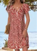 Modlily Red Ditsy Floral Print Short Tuck Stitch Dress - XXL