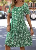 Modlily Green Floral Print Tummy Coverage Short Sleeve Dress - XXL