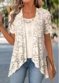 Modlily Beige Two-piece Short Sleeve Cardigan and Tank Top - XL