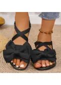 Modlily Black Bowknot Round Toe Falt Sandals - 36