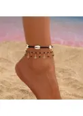 Modlily Golden Color Shell Alloy Detail Anklets - One Size
