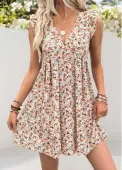 Modlily White Ditsy Floral Print Short Pleated A Line Dress - XXL