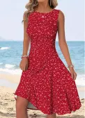 Modlily Red Polka Dot Shirred Sleeveless Round Neck Dress - XXL