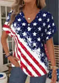 Modlily American Flag Red Tummy Coverage Short Sleeve T Shirt - L