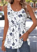 Modlily White Floral Print Corset Sleeveless Round Neck Tank Top - M