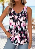 Modlily Multi Color Floral Print Shirred Sleeveless Tank Top - XL