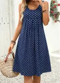 Modlily Navy Polka Dot Pleated A Line Sleeveless Dress - M