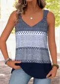 Modlily Blue Striped Tie Sleeveless V Neck Tank Top - S