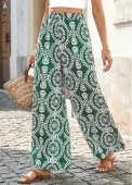 Modlily Green Tribal Print Wide Leg Elastic Waist Pants - M