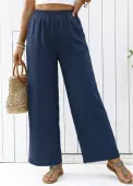 Modlily Navy Straight Leg Elastic Waist High Waisted Pants - XL