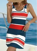 Modlily Multi Color Striped Short Tummy Coverage Sleeveless Dress - L