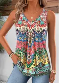 Modlily Multi Color Tribal Print Patchwork Sleeveless Tank Top - L
