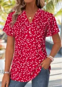 Modlily Red Heart Print Curved Hem Short Sleeve T Shirt - XL