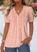 Modlily Dusty Pink Floral Print Frill Short Sleeve T Shirt - M