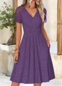 Modlily Purple Surplice Short Sleeve V Neck Dress - XL
