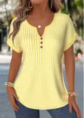 Modlily Yellow Geometric Print Tummy Coverage Short Sleeve Blouse - L