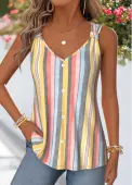 Modlily Multi Color Curved Hem Sleeveless V Neck Tank Top - XXL