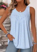 Modlily Blue Striped Curved Hem Sleeveless Scoop Neck Tank Top - S