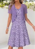 Modlily Light Purple Ditsy Floral Print Dress and Cardigan - L