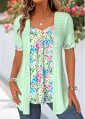 Modlily Green Ditsy Floral Print Fake Two Piece Twinset - XXL