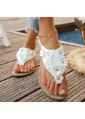 Modlily White Floral Toe Post Falt Sandals - 41