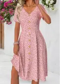 Modlily Pink Polka Dot Short Sleeve V Neck Dress - XXL