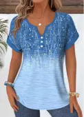 Modlily Blue Ombre Tummy Coverage Short Sleeve Split Neck Blouse - M
