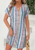 Modlily Multi Color Striped Short Tummy Coverage Split Neck Dress - XL