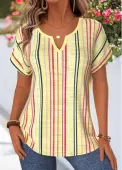 Modlily Yellow Multi Stripe Print Tummy Coverage Blouse - M
