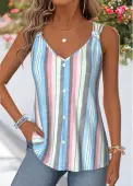 Modlily Multi Color Curved Hem Sleeveless V Neck Tank Top - M