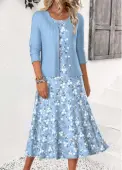 Modlily Blue Ditsy Floral Print Dress and Cardigan - S