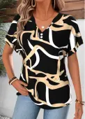 Modlily Black Geometric Print Tummy Coverage Short Sleeve T Shirt - M